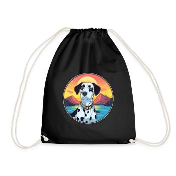 Dalmatinischer Hund Bunte Aquarell-Karikatur Kawaii - Turnbeutel - Schwarz - Vorne