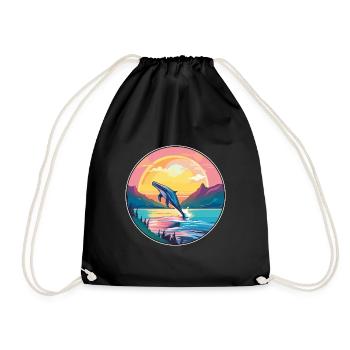 Wal bunte Aquarell-Karikatur Kawaii-Tier - Turnbeutel - Schwarz - Vorne