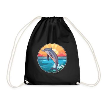 Dolphin Colorful Watercolor Cartoon Kawaii Animal - Drawstring Bag - black - Front