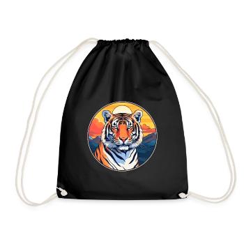 Tiger Colorful Watercolor Cartoon Kawaii Animal - Drawstring Bag - black - Front