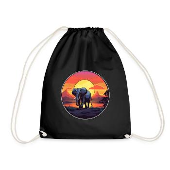 Elephant Colorful Watercolor Cartoon Kawaii Animal - Drawstring Bag - black - Front