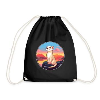 Ferret Colorful Watercolor Cartoon Kawaii Animal - Drawstring Bag - black - Front