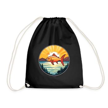 Fish Colorful Watercolor Cartoon Kawaii Animal - Drawstring Bag - black - Front