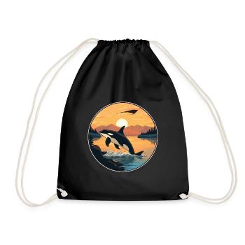 Orca Colorful Watercolor Cartoon Kawaii Animal - Drawstring Bag - black - Front