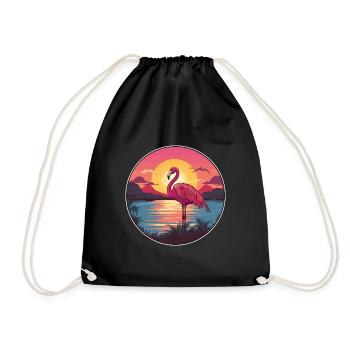 Flamingo Colorful Watercolor Cartoon Kawaii Animal - Drawstring Bag - black - Front