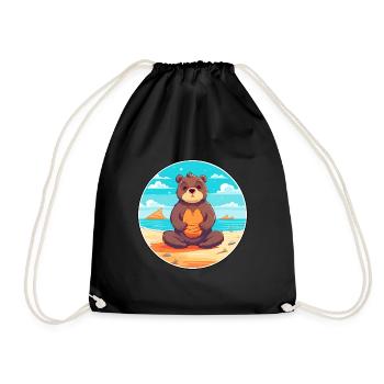 Bär Cartoon Yoga Strand Sommer Illustration - Turnbeutel - Schwarz - Vorne