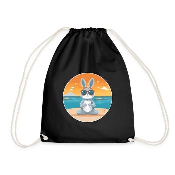 Hasen-Cartoon-Yoga-Strand-Sommer-Illustration - Turnbeutel - Schwarz - Vorne