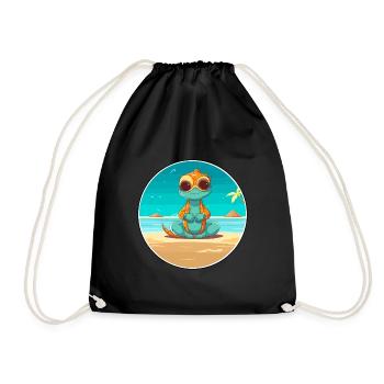 Chameleon Cartoon Yoga Beach Summer Illustration - Drawstring Bag - black - Front