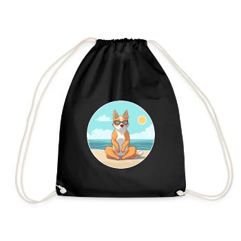 Dog Cartoon Yoga Beach Summer Illustration - Drawstring Bag - black - Front