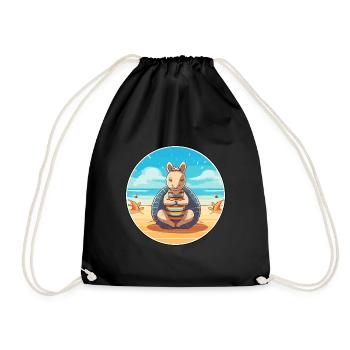 Gürteltier Karikatur Yoga Strand Sommer Illustration - Turnbeutel - Schwarz - Vorne