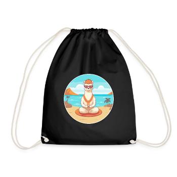 Alpaca Cartoon Yoga Beach Summer Illustration - Drawstring Bag - black - Front