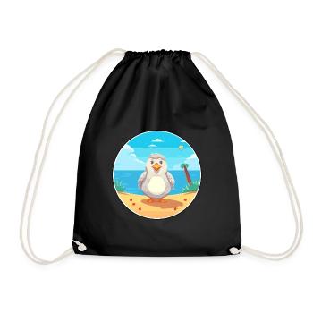 Vogel Cartoon Yoga Strand Sommer Illustration - Turnbeutel - Schwarz - Vorne