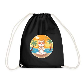Katze Karikatur Yoga Strand Sommer Illustration - Turnbeutel - Schwarz - Vorne