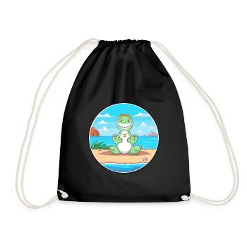 Dinosaur Cartoon Yoga Beach Summer Illustration - Drawstring Bag - black - Front