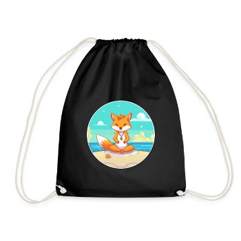 Fox Cartoon Yoga Strand Sommer Illustration - Turnbeutel - Schwarz - Vorne