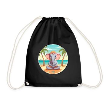 Elefant Karikatur Yoga Strand Sommer Illustration - Turnbeutel - Schwarz - Vorne