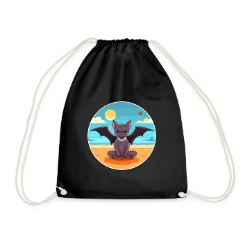 Fledermaus-Karikatur Yoga Strand Sommer Illustration - Turnbeutel - Schwarz - Vorne