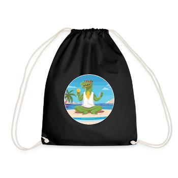 Crocodile Cartoon Yoga Beach Summer Illustration - Drawstring Bag - black - Front