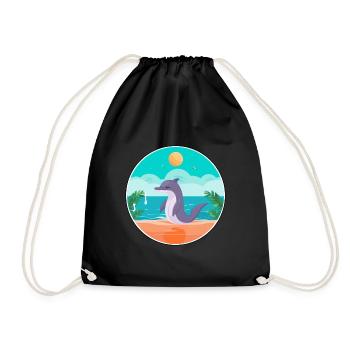 Illustration d’été de Yoga de plage de dessin animé de dauphin - Sac de sport léger - noir - Devant