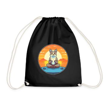 Dog Cartoon Yoga Beach Summer Illustration - Drawstring Bag - black - Front
