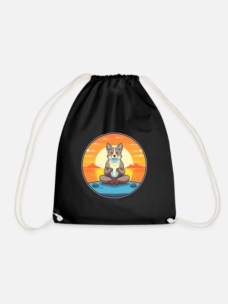 Hund Cartoon Yoga Strand Sommer Illustration - Turnbeutel - Schwarz