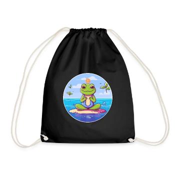 Frosch-Karikatur-Yoga-Strand-Sommer-Illustration - Turnbeutel - Schwarz - Vorne