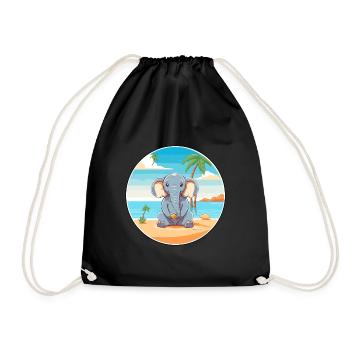Elefant Karikatur Yoga Strand Sommer Illustration - Turnbeutel - Schwarz - Vorne