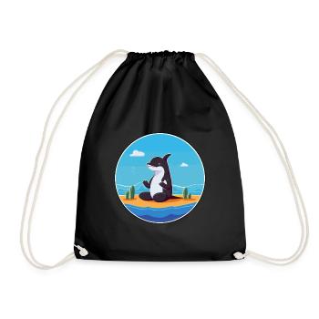 Orca Cartoon Yoga Beach Summer Illustration - Drawstring Bag - black - Front