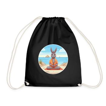 Donkey Cartoon Yoga Beach Summer Illustration - Drawstring Bag - black - Front