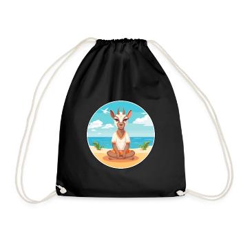Goat Cartoon Yoga Beach Summer Illustration - Drawstring Bag - black - Front