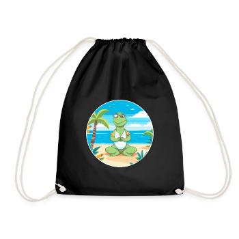 Iguana Cartoon Yoga Beach Summer Illustration - Drawstring Bag - black - Front