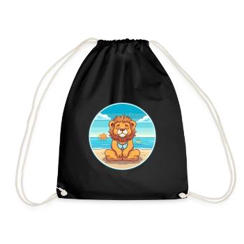 Lion Cartoon Yoga Beach Summer Illustration - Drawstring Bag - black - Front