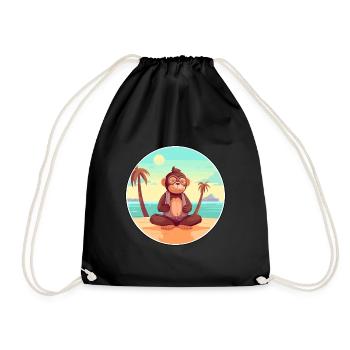Monkey Cartoon Yoga Beach Summer Illustration - Drawstring Bag - black - Front