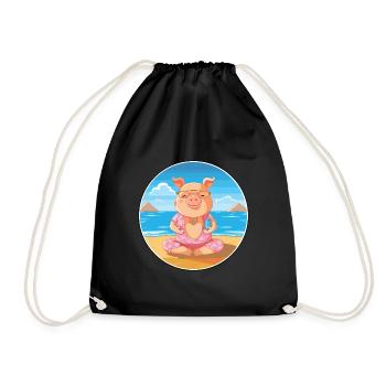 Cochon Dessin Animé Yoga Plage Été Illustration - Sac de sport léger - noir - Devant