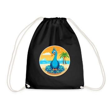 Pfau-Cartoon-Yoga-Strand-Sommer-Illustration - Turnbeutel - Schwarz - Vorne