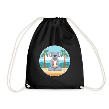 Koala Cartoon Yoga Strand Sommer Illustration - Turnbeutel - Schwarz - Vorne