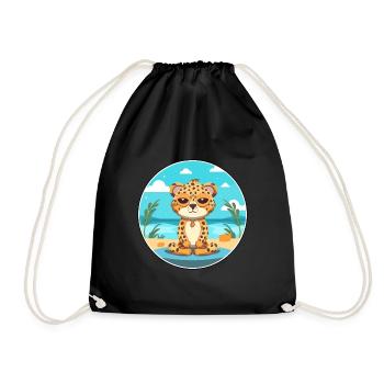Leopard Cartoon Yoga Strand Sommer Illustration - Turnbeutel - Schwarz - Vorne