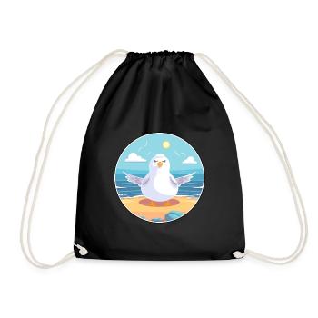 Seagull Cartoon Yoga Beach Summer Illustration - Drawstring Bag - black - Front