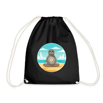 Seal Cartoon Yoga Beach Summer Illustration - Drawstring Bag - black - Front