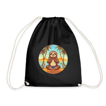 Sloth Cartoon Yoga Beach Summer Illustration - Drawstring Bag - black - Front
