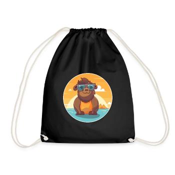 Bison drôle de dessin animé kawaii plage illustration - Sac de sport léger - noir - Devant