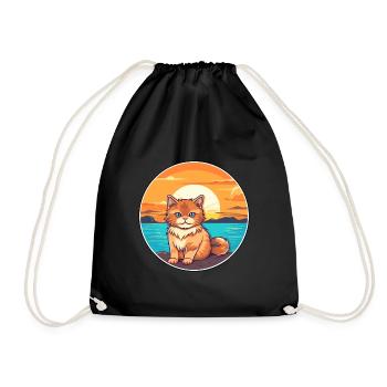 Chat Drôle De Dessin Animé Kawaii Plage Illustration - Sac de sport léger - noir - Devant