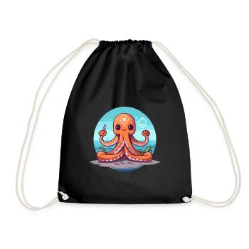 Poulpe Dessin Animé Yoga Plage Été Illustration - Sac de sport léger - noir - Devant