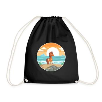 Pferde-Cartoon-Yoga-Strand-Sommer-Illustration - Turnbeutel - Schwarz - Vorne