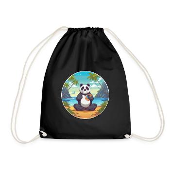 Panda Cartoon Yoga Strand Sommer Illustration - Turnbeutel - Schwarz - Vorne