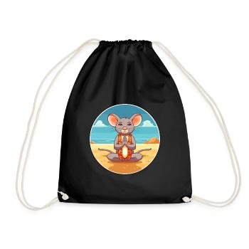 Maus Cartoon Yoga Strand Sommer Illustration - Turnbeutel - Schwarz - Vorne