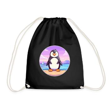 Pinguin-Cartoon-Yoga-Strand-Sommer-Illustration - Turnbeutel - Schwarz - Vorne