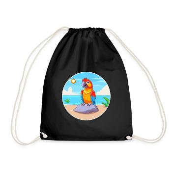 Papagei-Cartoon-Yoga-Strand-Sommer-Illustration - Turnbeutel - Schwarz - Vorne