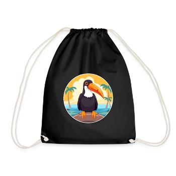 Toucan Cartoon Yoga Beach Summer Illustration - Drawstring Bag - black - Front