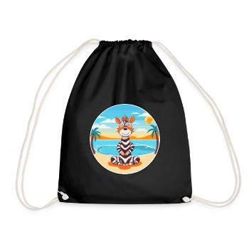 Zebra Cartoon Yoga Beach Summer Illustration - Drawstring Bag - black - Front